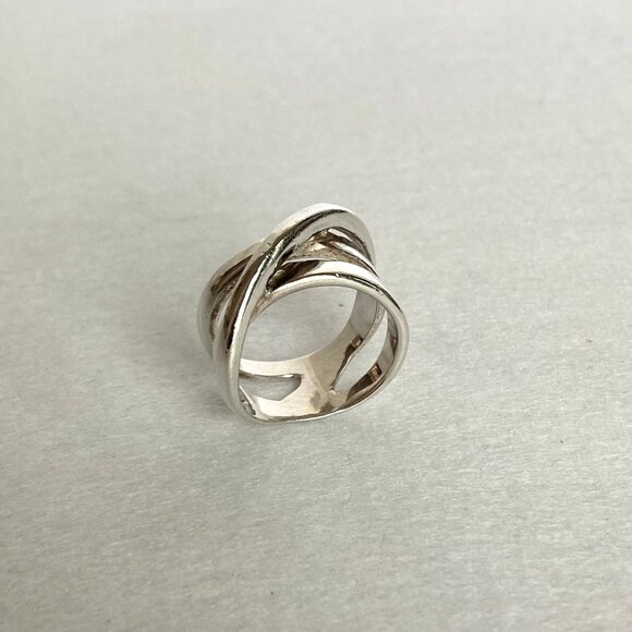 Sterling Silver 925 Asymmetric Criss Cross Lines Saturn Band Ring Sz 7 - Picture 12 of 16